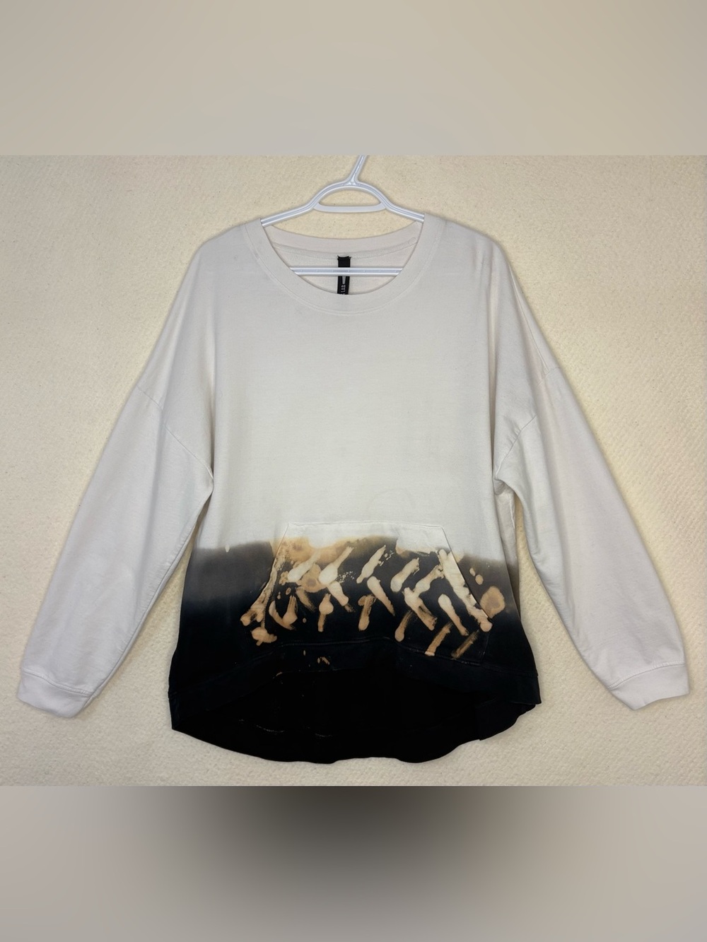 Design Lab Oversized 100% Cotton Dip-Dyed Sweatshirt in White, Cream & Black